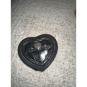 Brighton Black Leather‎ Mirror Compact Heart Shaped With Silver Heart EUC